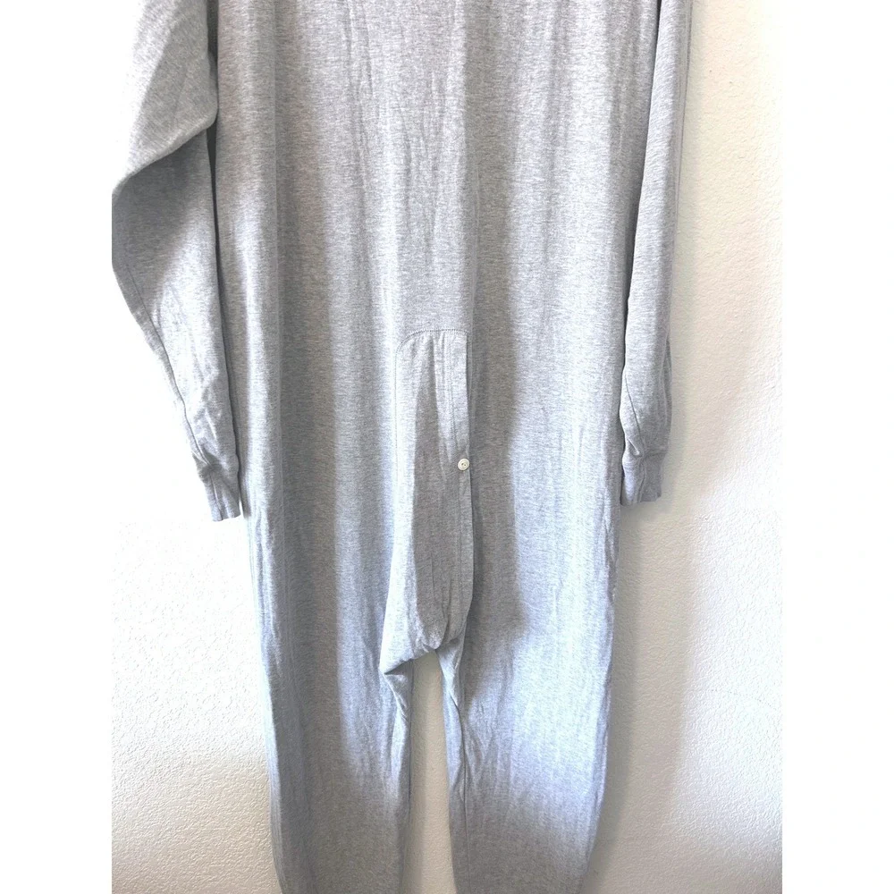 Vintage J Crew Union Suit Gray Cotton‎ Long Sleeve Button Front One Piece SZ L